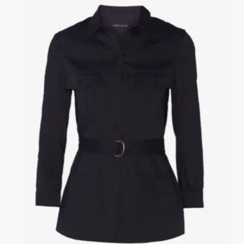 Theory Lorem Tie-Waist Voile Blouse in Black S NWOT
